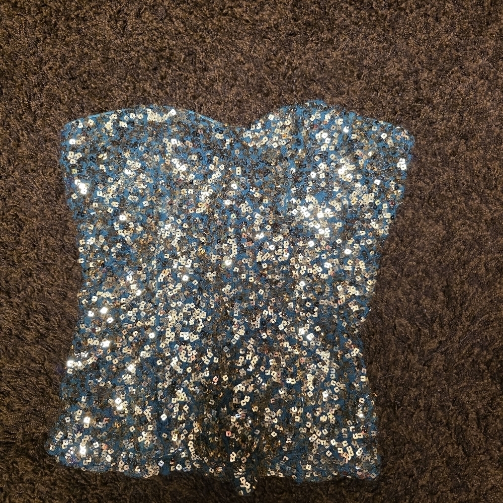 Sequin Strapless Gold And Green Shuve Top